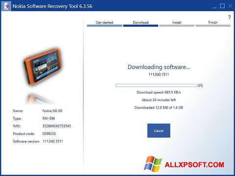 Skærmbillede Nokia Software Recovery Tool Windows XP
