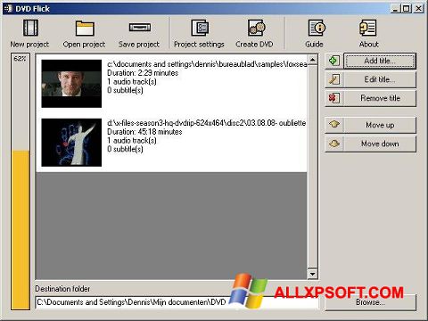 Skærmbillede DVD Flick Windows XP