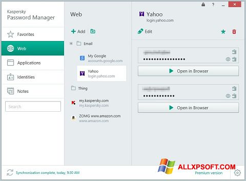 Skærmbillede Kaspersky Password Manager Windows XP