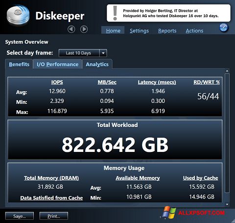 Skærmbillede Diskeeper Windows XP