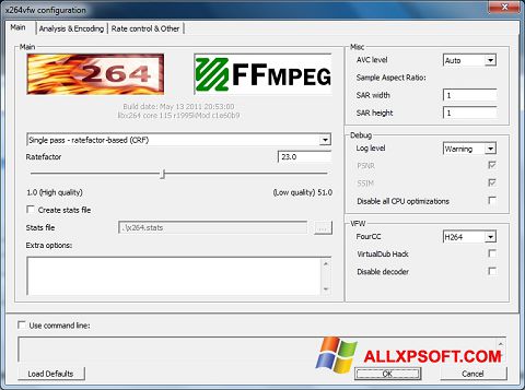 Skærmbillede x264 Video Codec Windows XP