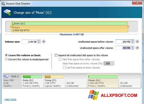Skærmbillede Acronis Disk Director Windows XP