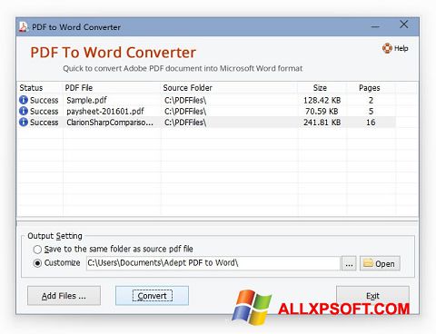 Skærmbillede PDF to Word Converter Windows XP