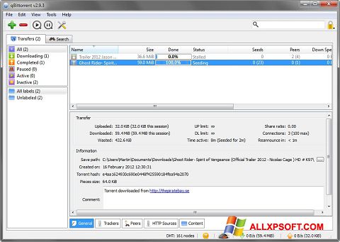 Skærmbillede qBittorrent Windows XP