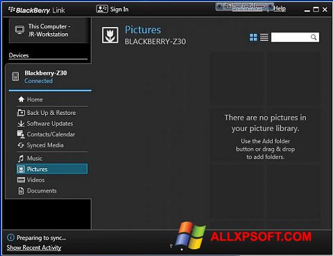Skærmbillede BlackBerry Link Windows XP