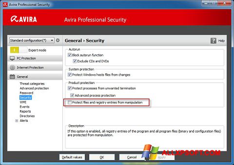 Skærmbillede Avira Professional Security Windows XP