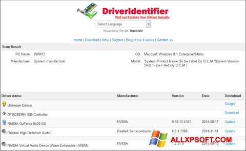 Skærmbillede Driver Identifier Windows XP
