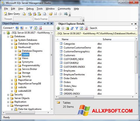 Skærmbillede Microsoft SQL Server Windows XP