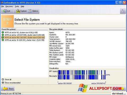 Skærmbillede GetDataBack Windows XP