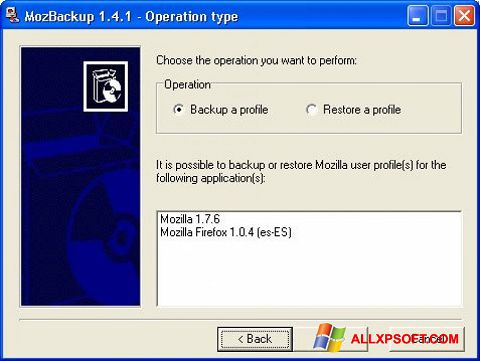 Skærmbillede MozBackup Windows XP
