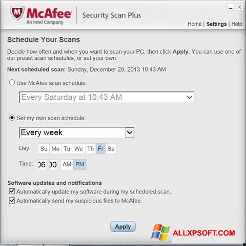 Skærmbillede McAfee Security Scan Plus Windows XP