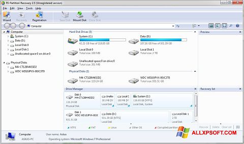 Skærmbillede RS Partition Recovery Windows XP