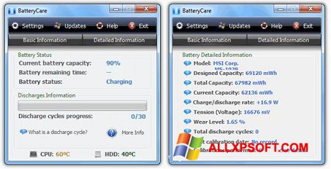 Skærmbillede BatteryCare Windows XP