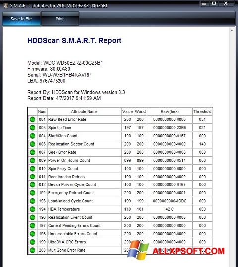 Skærmbillede HDDScan Windows XP