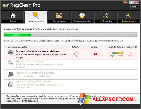 Skærmbillede RegClean Pro Windows XP