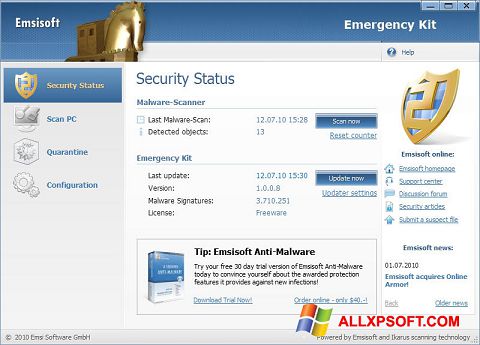 Skærmbillede Emsisoft Emergency Kit Windows XP