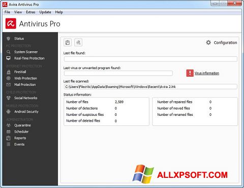 Skærmbillede Avira Antivirus Pro Windows XP
