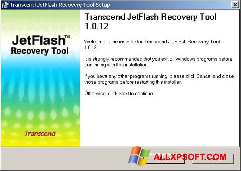 Skærmbillede JetFlash Recovery Tool Windows XP
