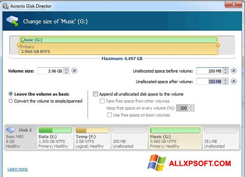 Skærmbillede Acronis Disk Director Suite Windows XP