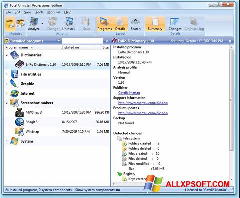 Skærmbillede Total Uninstall Windows XP