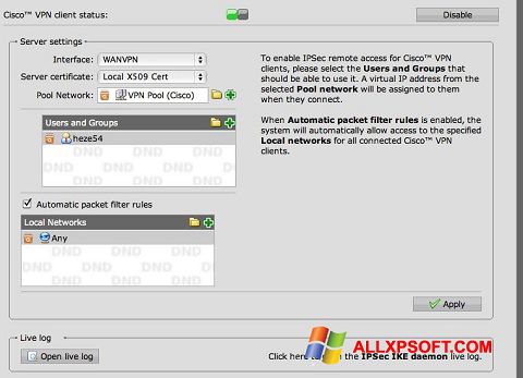 Skærmbillede Cisco VPN Client Windows XP