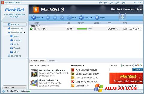 Skærmbillede FlashGet Windows XP