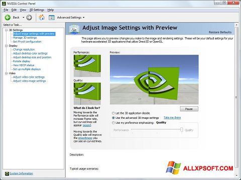 Skærmbillede NVIDIA ForceWare Windows XP