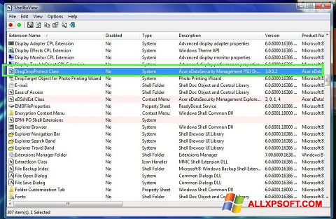 Skærmbillede ShellExView Windows XP