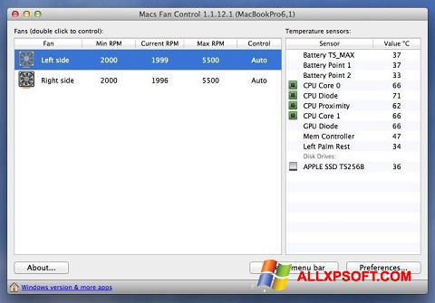 Skærmbillede Macs Fan Control Windows XP