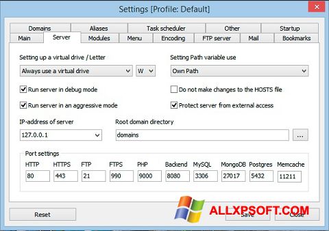 Skærmbillede Open Server Windows XP