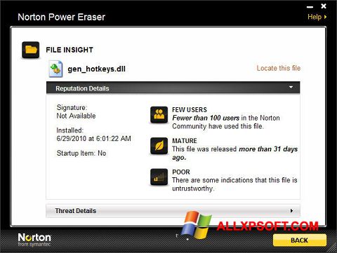 Skærmbillede Norton Power Eraser Windows XP