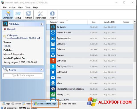 Skærmbillede Uninstall Tool Windows XP
