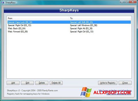 Skærmbillede SharpKeys Windows XP