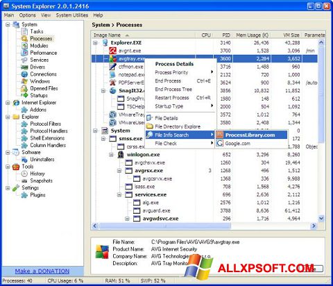 Skærmbillede System Explorer Windows XP