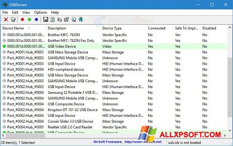 Skærmbillede USBDeview Windows XP