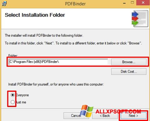 Skærmbillede PDFBinder Windows XP