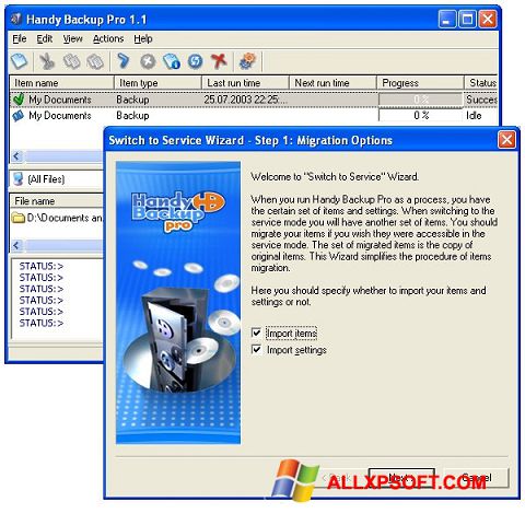Skærmbillede Handy Backup Windows XP