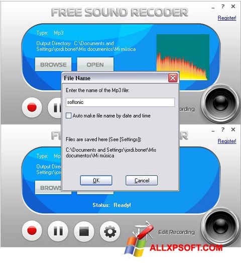 Skærmbillede Free Sound Recorder Windows XP