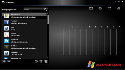 Skærmbillede HP SimplePass Windows XP