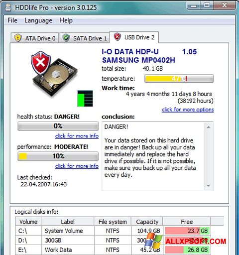 Skærmbillede HDDlife Windows XP