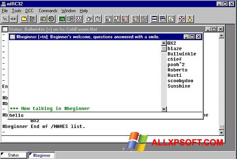 Skærmbillede mIRC Windows XP