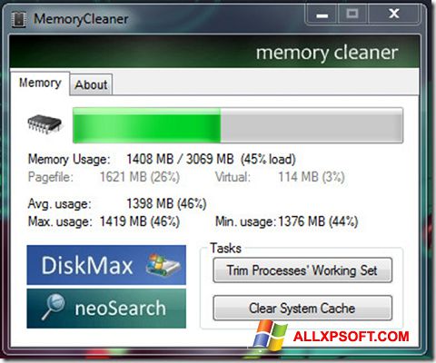 Skærmbillede Memory Cleaner Windows XP