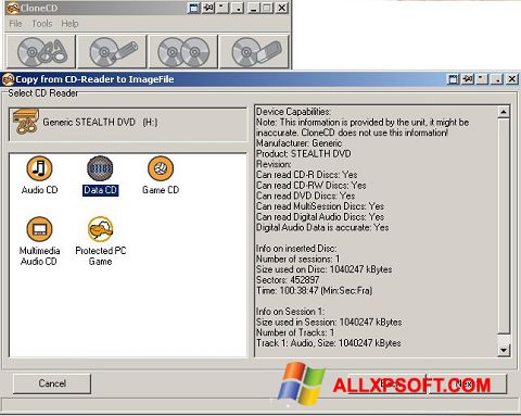 Skærmbillede CloneCD Windows XP