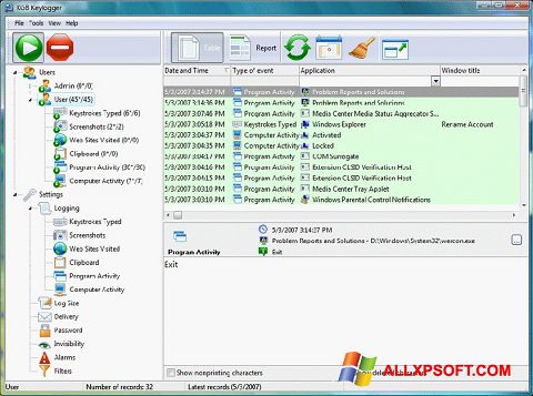 Skærmbillede Keylogger Windows XP