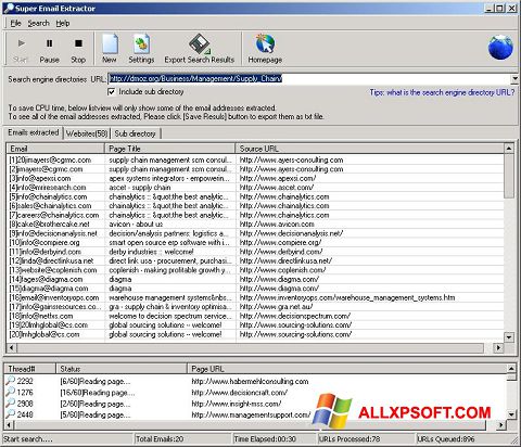 Skærmbillede eMail Extractor Windows XP