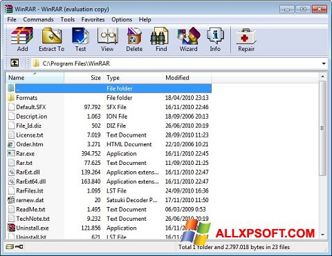 Skærmbillede WinRAR Windows XP