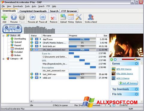 Skærmbillede Download Accelerator Plus Windows XP