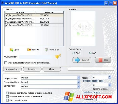 Skærmbillede PDF to DWG Converter Windows XP