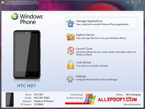 Skærmbillede Windows Phone Device Manager Windows XP