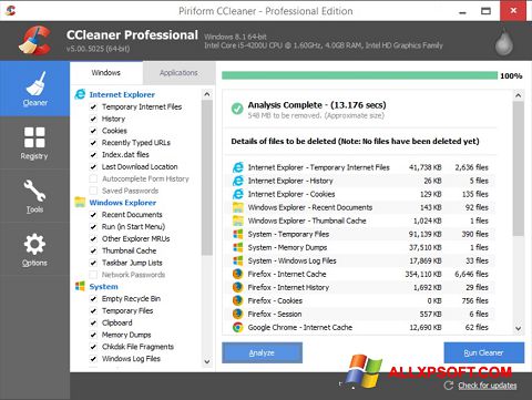 Skærmbillede CCleaner Windows XP